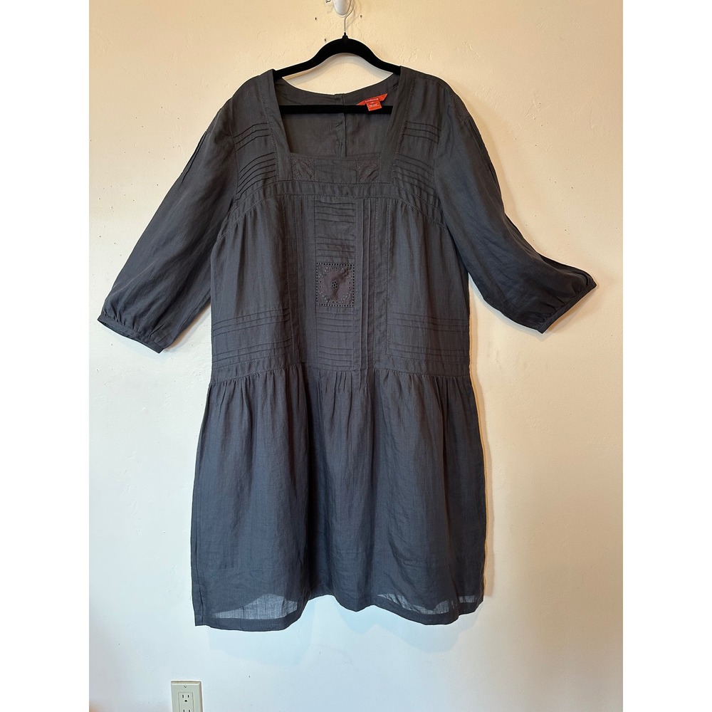 Sundance Ramie Pintuck Dress Women 16 Charcoal Grey Excellent Boho Eyelet
